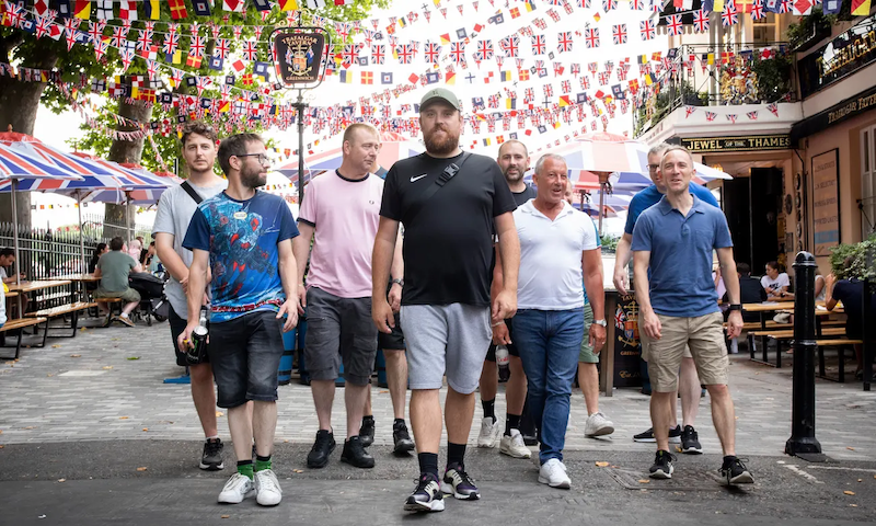 Scott Oughton-Johnson walking with the Proper Blokes club in London. Photograph: Alicia Canter/The Guardian
